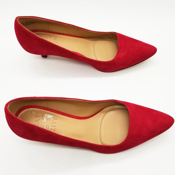 Naturalizer Pippa Suede Pumps 6.5M Red Pointy Toe Kitten Heel Comfort Cushion - Picture 9 of 16